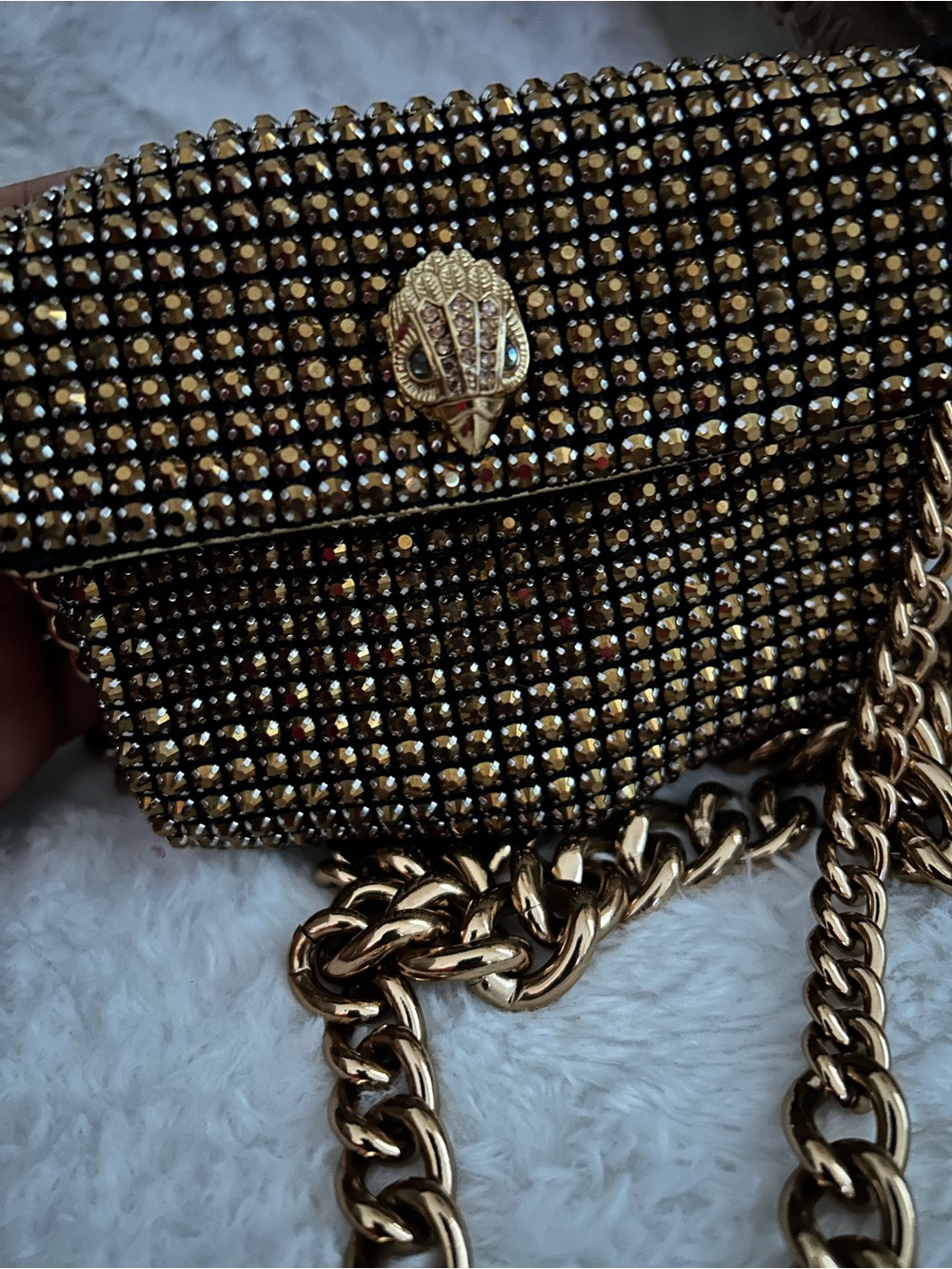 Kurt Geiger Gold Crystal & Metallic Chain Crossbody Bag - Picture 2 of 6